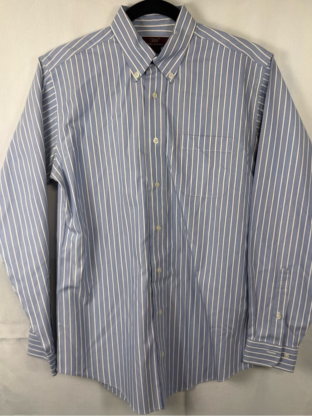 Brooks Brothers 346 Blue White Stripe Non Iron Dress Shirt Large
